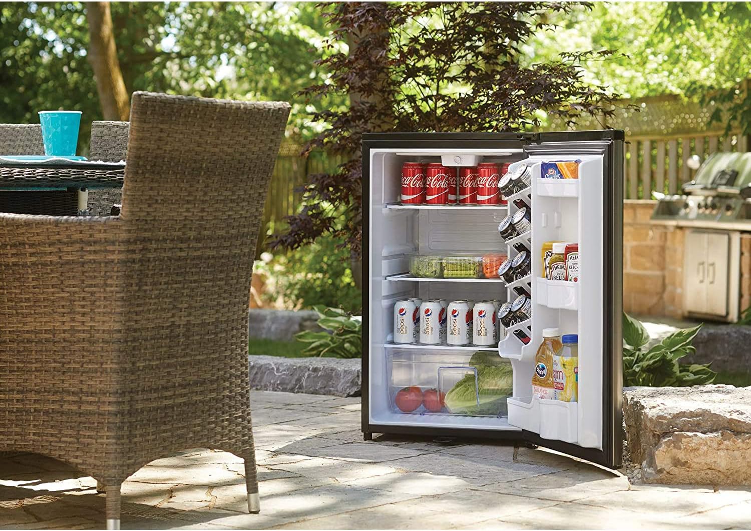 Danby DAR044A6BSLDBO 4.4 Cu.Ft. Outdoor Mini Fridge, IPX4-Rated Stainless Steel Look All Refrigerator for Patio, Cabana, Pool Bar, E-Star Rated, Spotless Steel