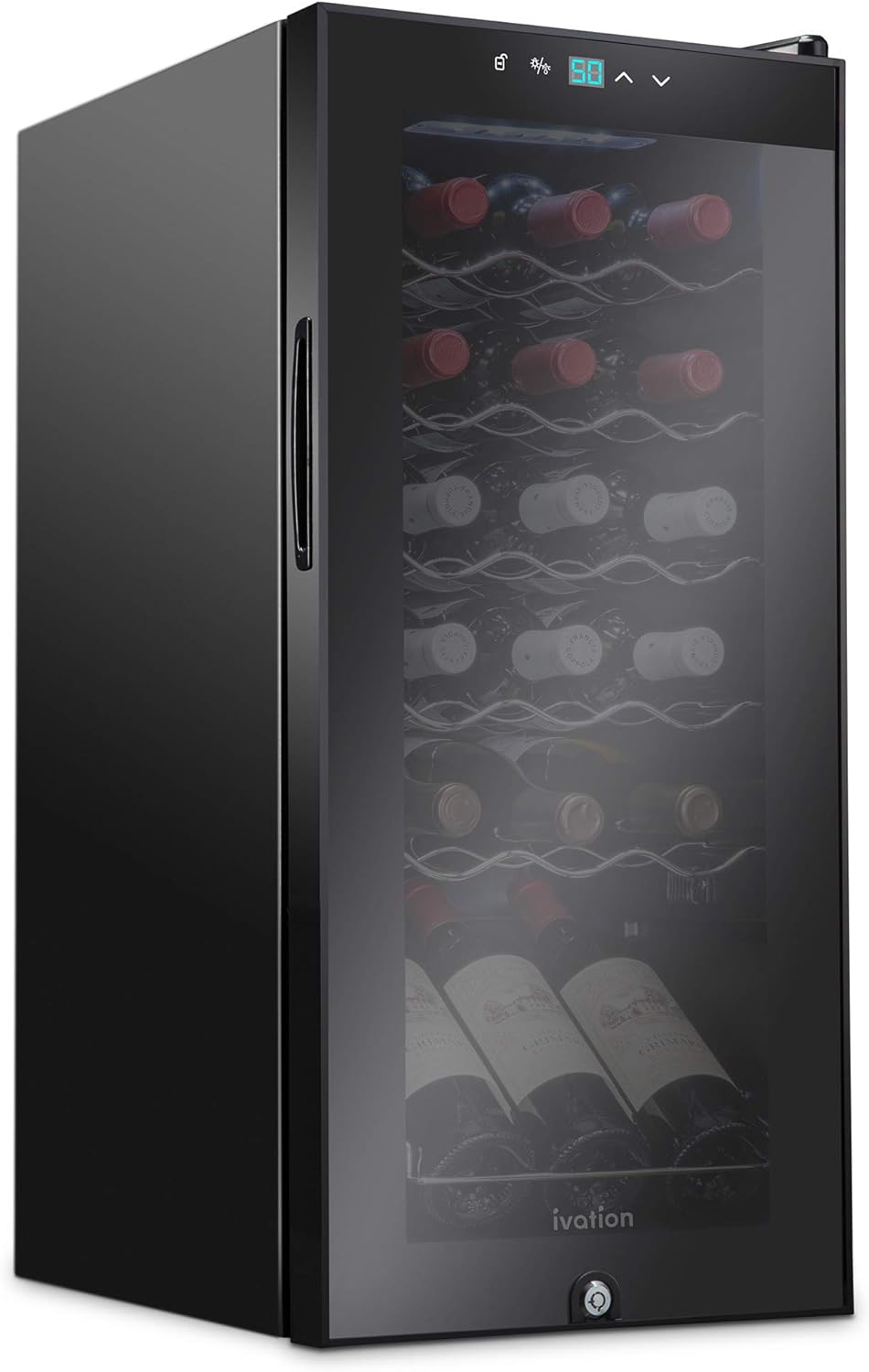 Ivation 18-Bottle Compressor Wine Cooler Refrigerator with Lock, Temperature Control, Glass Door - For Red, White, Champagne, Sparkling Wine